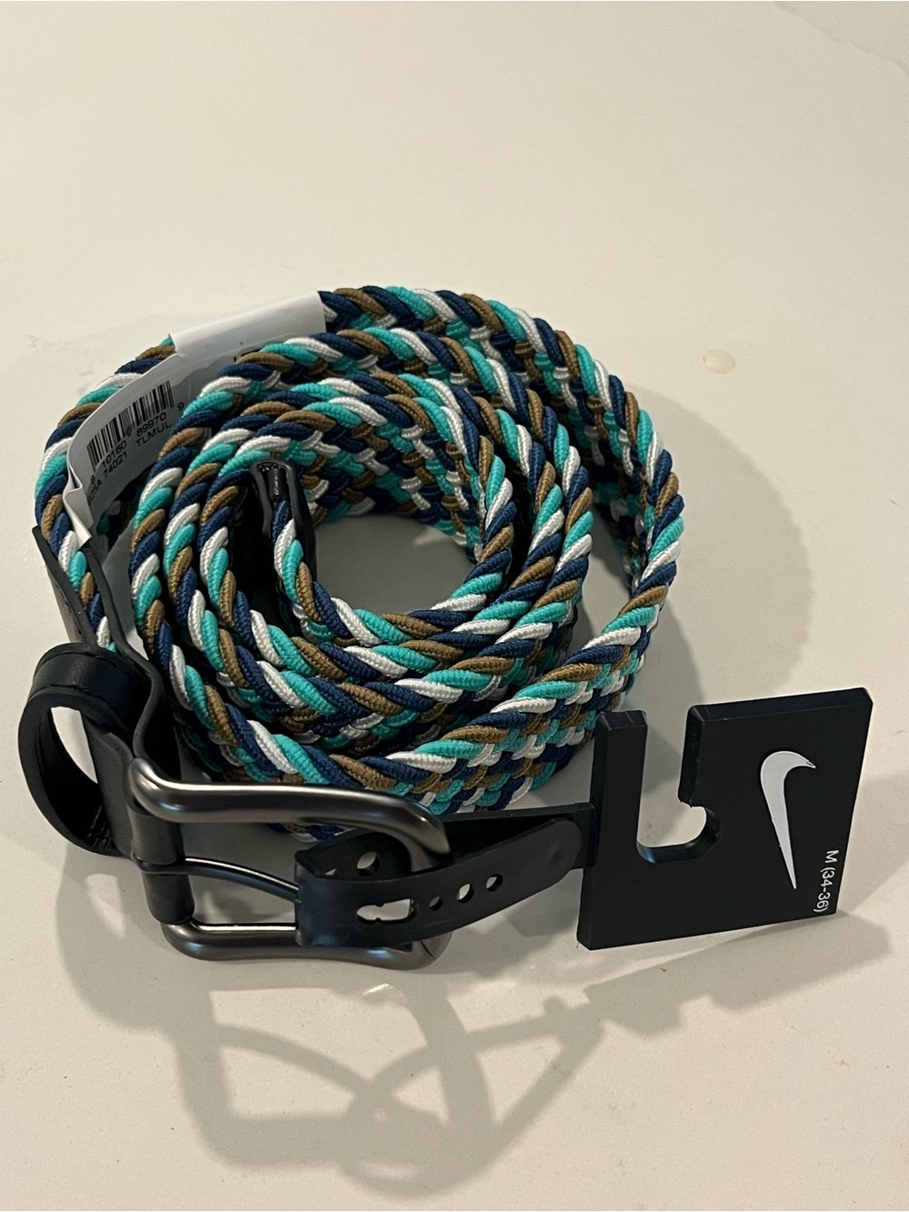 Nike Men’s Braided Multicolor Belt - Teal/White/Black Size 34-36 Medium NWT ⛳️